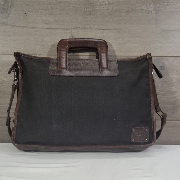 Will Leather Goods Black Brown Canvas Leather Briefcase Messenger Bag